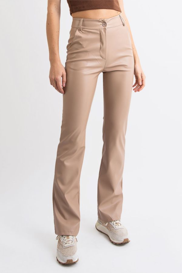 Kunstlederhose mit hoher Taille - Hunter Beige