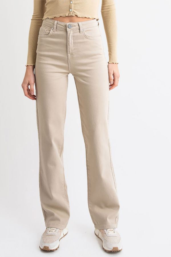 Weit geschnittene Jeans mit hoher Taille - Rory Dunkelbeige