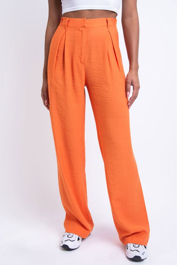 Klassische weit geschnittene Bundfaltenhose - Sienna Orange